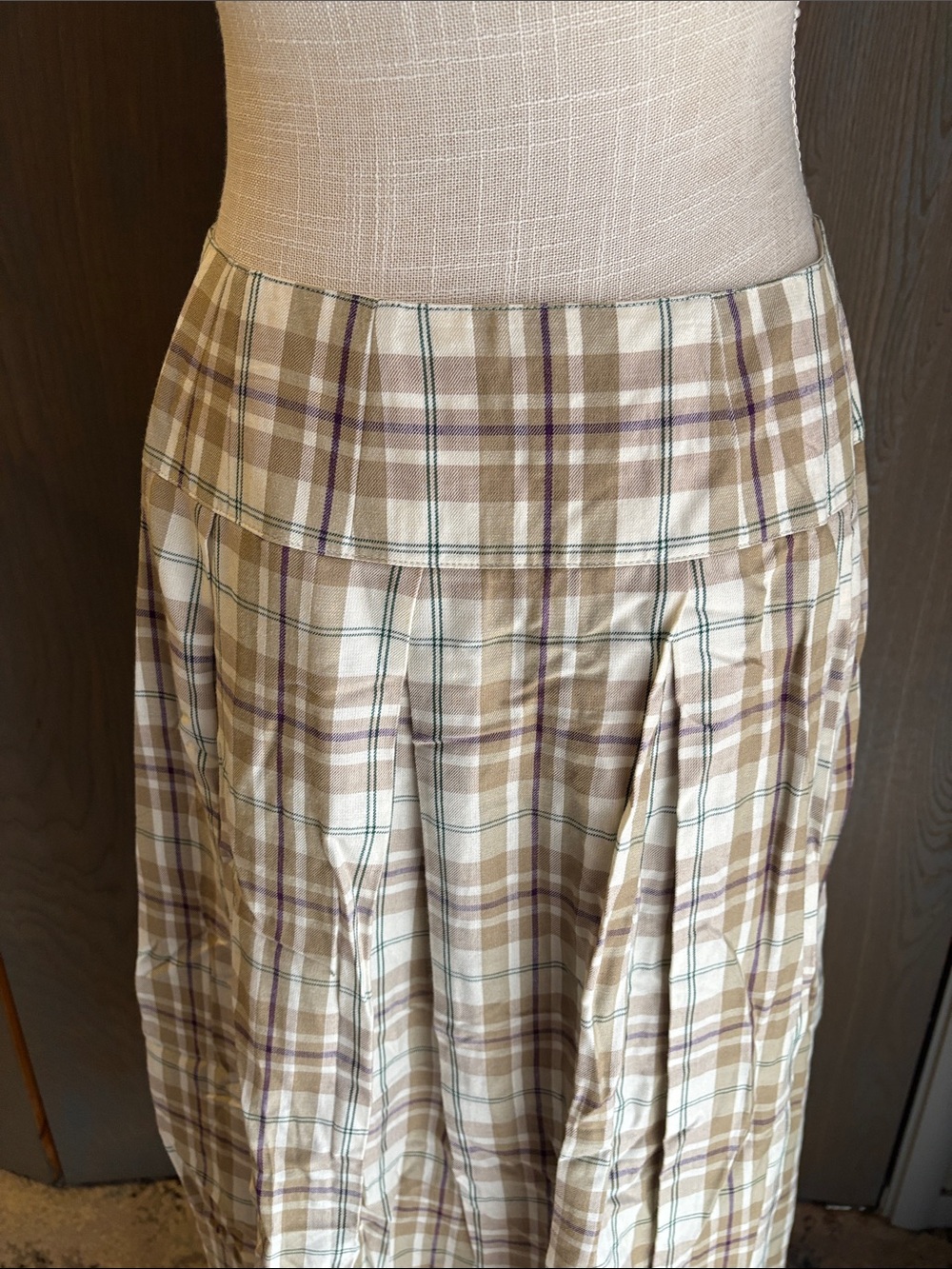 Vintage Liz Claiborne Plaid Pleated Maxi Skirt Buttons Rayon Wool 90s - Picture 4 of 5